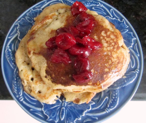 Granola Pancakes with Spicy Cherry Compote - Hot Lollies